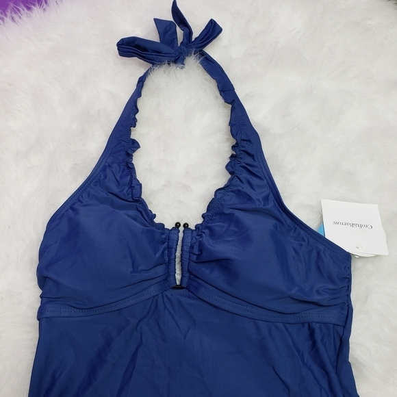 new croft & Barrow bust enhancer blue halter tankini top womens size 8 - Picture 2 of 8
